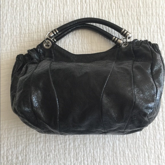 EUC Stuart Weitzman black hobo distressed patent leather satchel - Picture 2 of 14